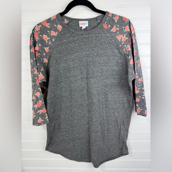 Lularoe women’s Randy gray & floral baseball shirt. 3/4 sleeves. Size Medium - Picture 1 of 5
